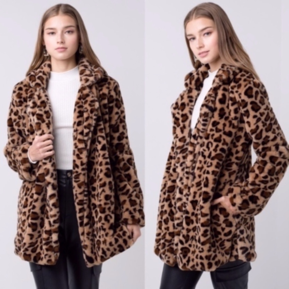 Luxe leopard print vegan Fur jacket Coat - Picture 4 of 7